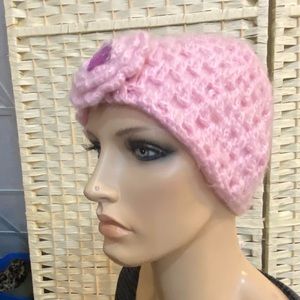 Girl Connection - Pink Knitted Beanie Hat with Floral Accent (S)